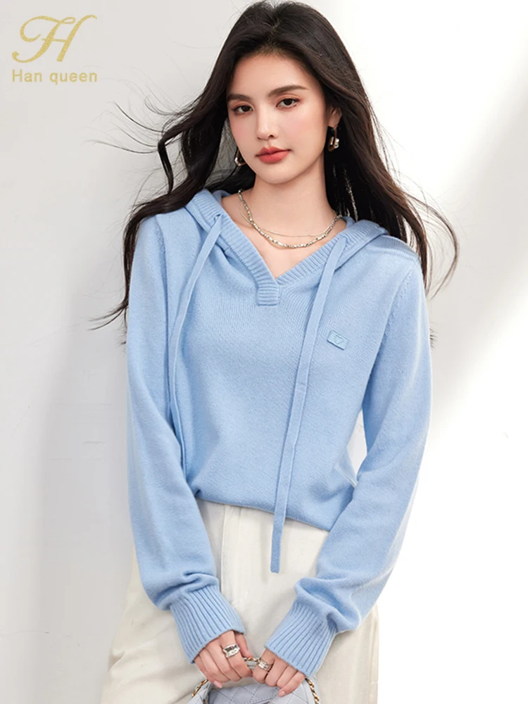 H Han Queen Autumn Winner Pullover Sweater Hooded Knitwear Tops Loose Long Sleeve Chic Simple Vintage Casual Women Sweaters
H Han Queen Autumn Winner Pullover Sweater Hooded Knitwear Tops Loose Long Sleeve Chic Simple Vintage Casual Women Sweaters