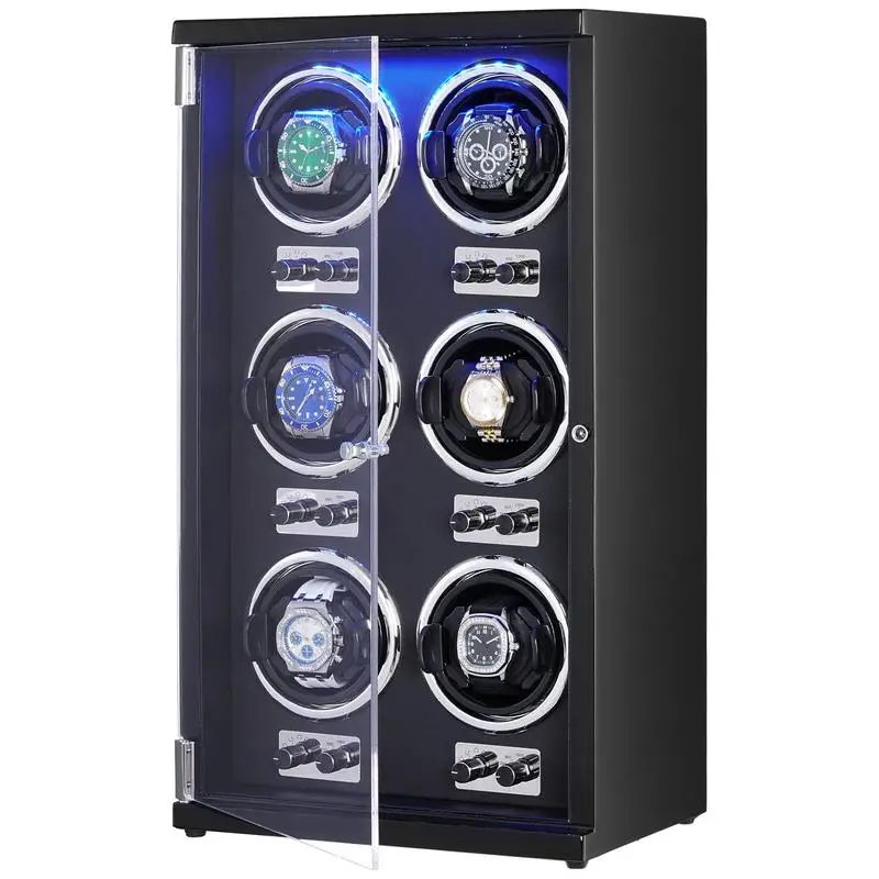 Watch Winder, Watch Winder for 6 Men's and Women's Automatic Watches, with 6 Super Quiet Japanese Mabuchi Motors, Blue LED Light and Adapter, High-Density Board Shell and Black PU
Watch Winder, Watch Winder for 6 Men's and Women's Automatic Watches, with 6 Super Quiet Japanese Mabuchi Motors, Blue LED Light and Adapter, High-Density Board Shell and Black PU