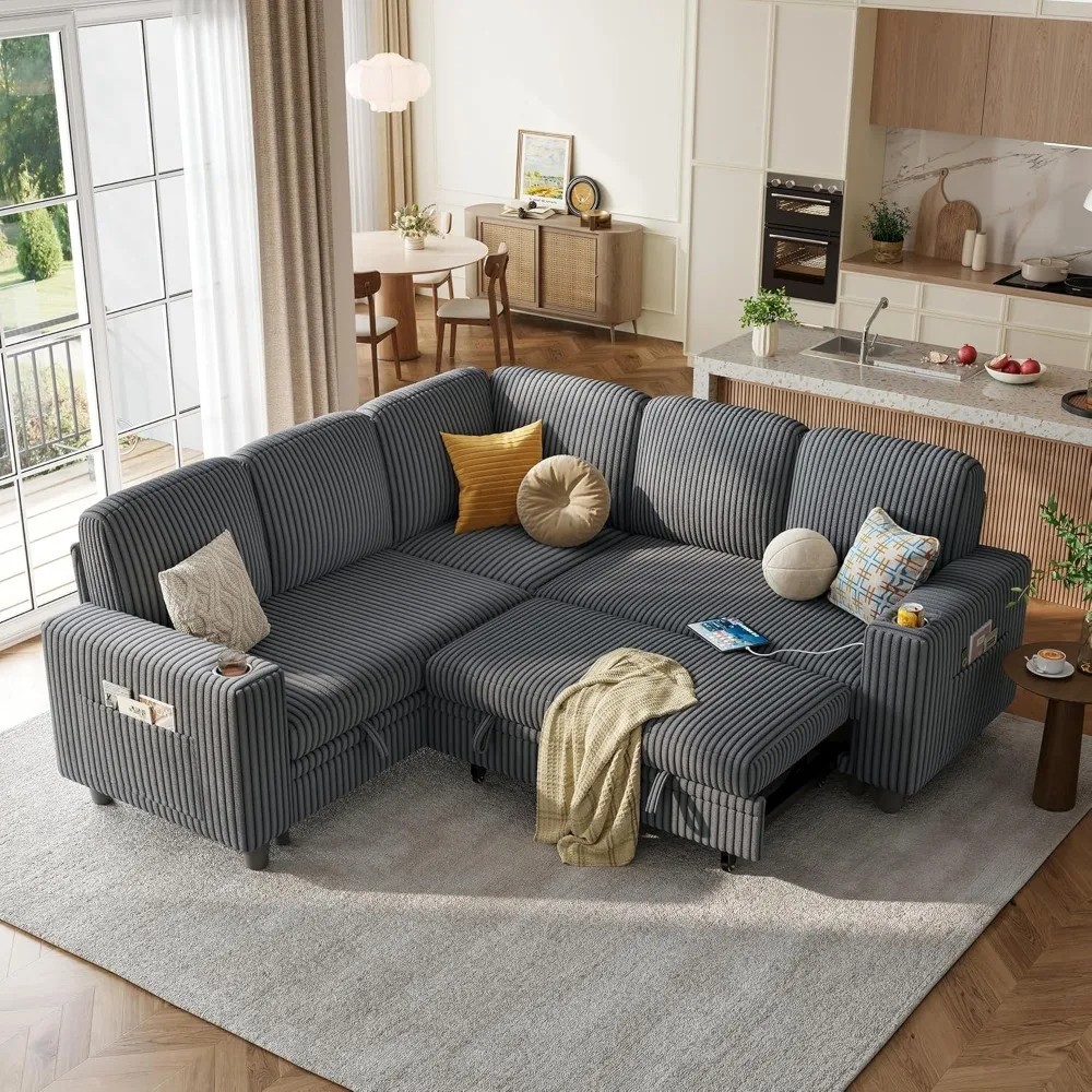 Sectional Sleeper Sofa with Pull Out Couch Bed - Convertible Plush Corduroy Cloud Couch with Storage Chaise & USB Charging, Com
Sectional Sleeper Sofa with Pull Out Couch Bed - Convertible Plush Corduroy Cloud Couch with Storage Chaise & USB Charging, Com