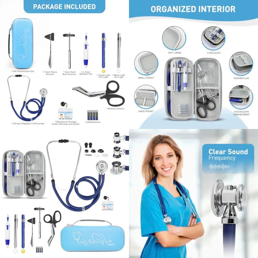 13 Pcs Stethoscope Case Kit, Supplies Inclued, Perfect Nurse Gift Include Stethoscope, Medical Scissors, Penlights, Badge Holde
13 Pcs Stethoscope Case Kit, Supplies Inclued, Perfect Nurse Gift Include Stethoscope, Medical Scissors, Penlights, Badge Holde