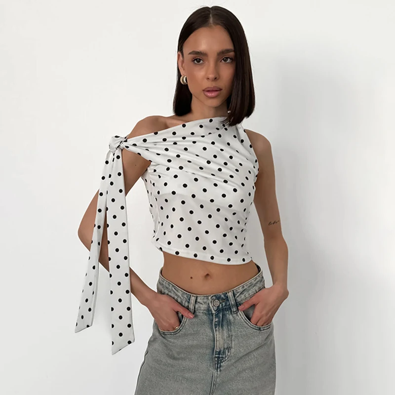 TARUXY Polka Dot Slanted Collar Lace Up T-Shirt Women's Slim Sexy Hot Girl Street Short Top 2026 Summer Casual Fashion T-Shirt
TARUXY Polka Dot Slanted Collar Lace Up T-Shirt Women's Slim Sexy Hot Girl Street Short Top 2026 Summer Casual Fashion T-Shirt