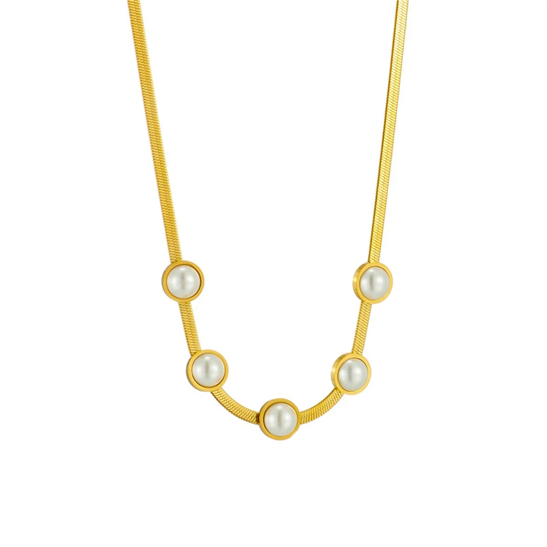 Punk Clavicle Simulated Pearl Round Charm Necklace Gold Color Stainless Steel Flat Snake Chain Choker Necklace for Woman Jewelry
Punk Clavicle Simulated Pearl Round Charm Necklace Gold Color Stainless Steel Flat Snake Chain Choker Necklace for Woman Jewelry