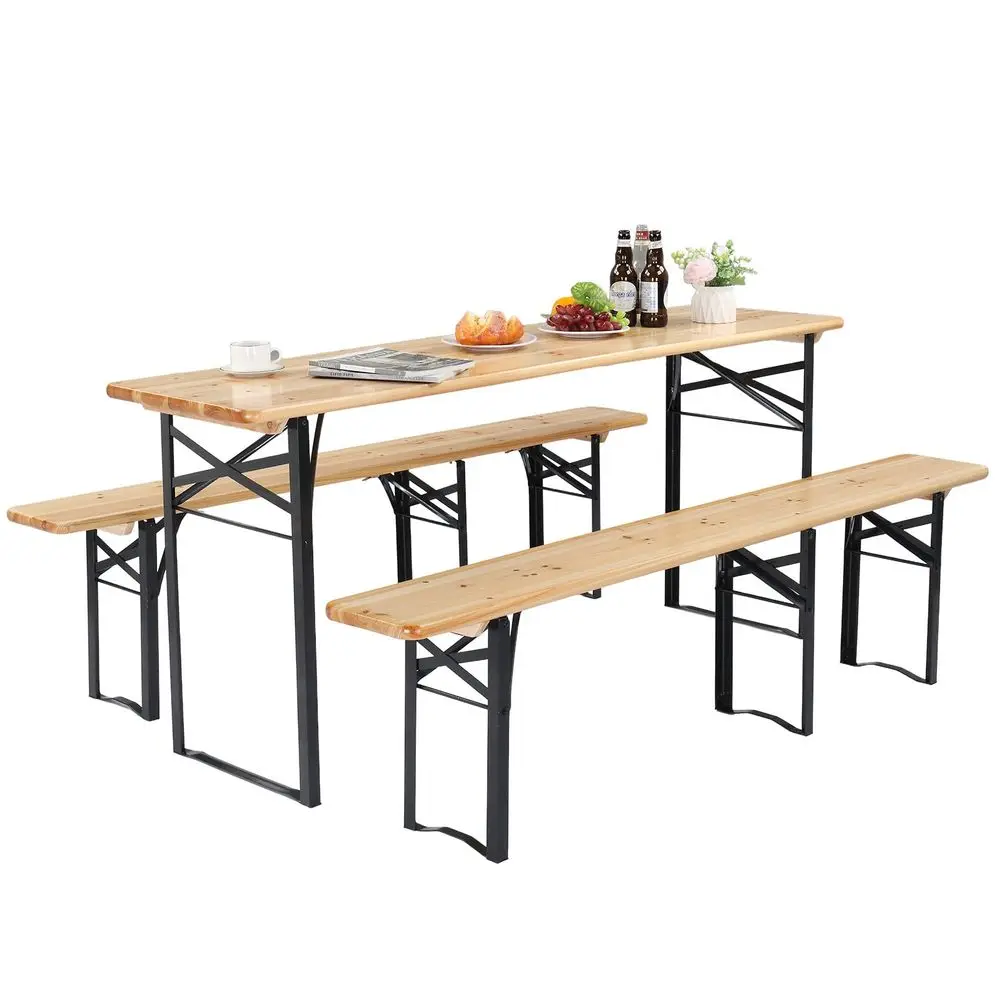 70 Inch Folding Picnic Tables with Benches Set, WeatherResistant Wooden Beer Garden Table Bench, 3Piece Portable Fold Up Campin
70 Inch Folding Picnic Tables with Benches Set, WeatherResistant Wooden Beer Garden Table Bench, 3Piece Portable Fold Up Campin