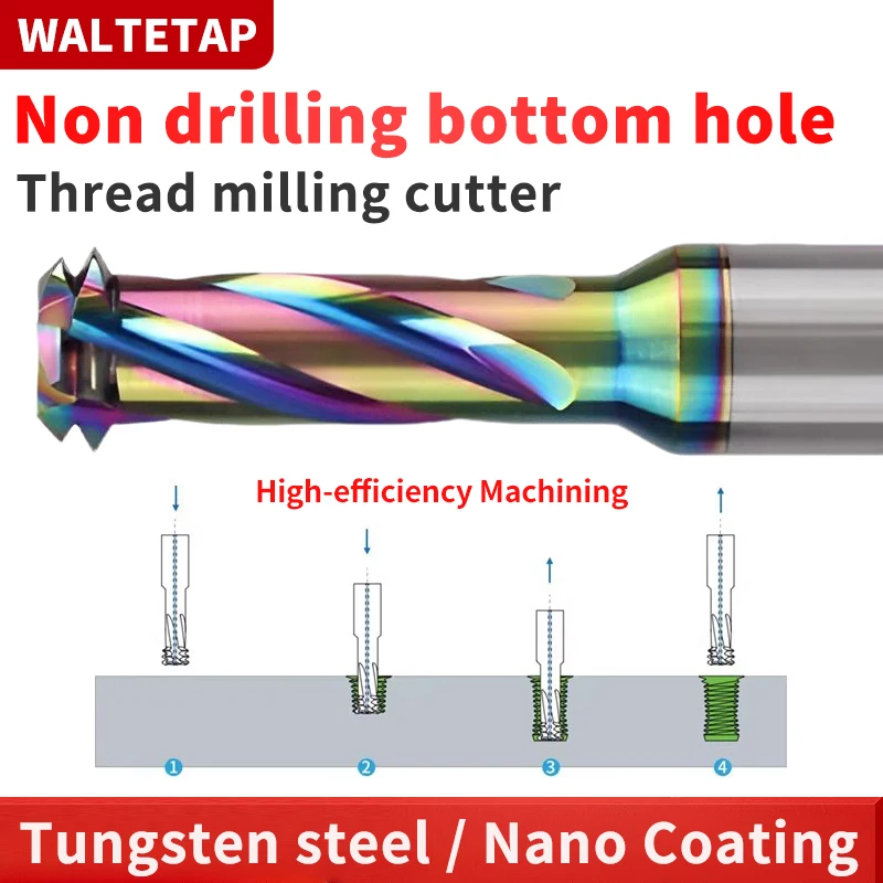 WALTETAP Нет необходимости в сверления отверстий, композитный интегрированный резьбовой фрезерный станок с ЧПУ, твердый M1.6-12 для алюминия/стали
WALTETAP Нет необходимости в сверления отверстий, композитный интегрированный резьбовой фрезерный станок с ЧПУ, твердый M1.6-12 для алюминия/стали