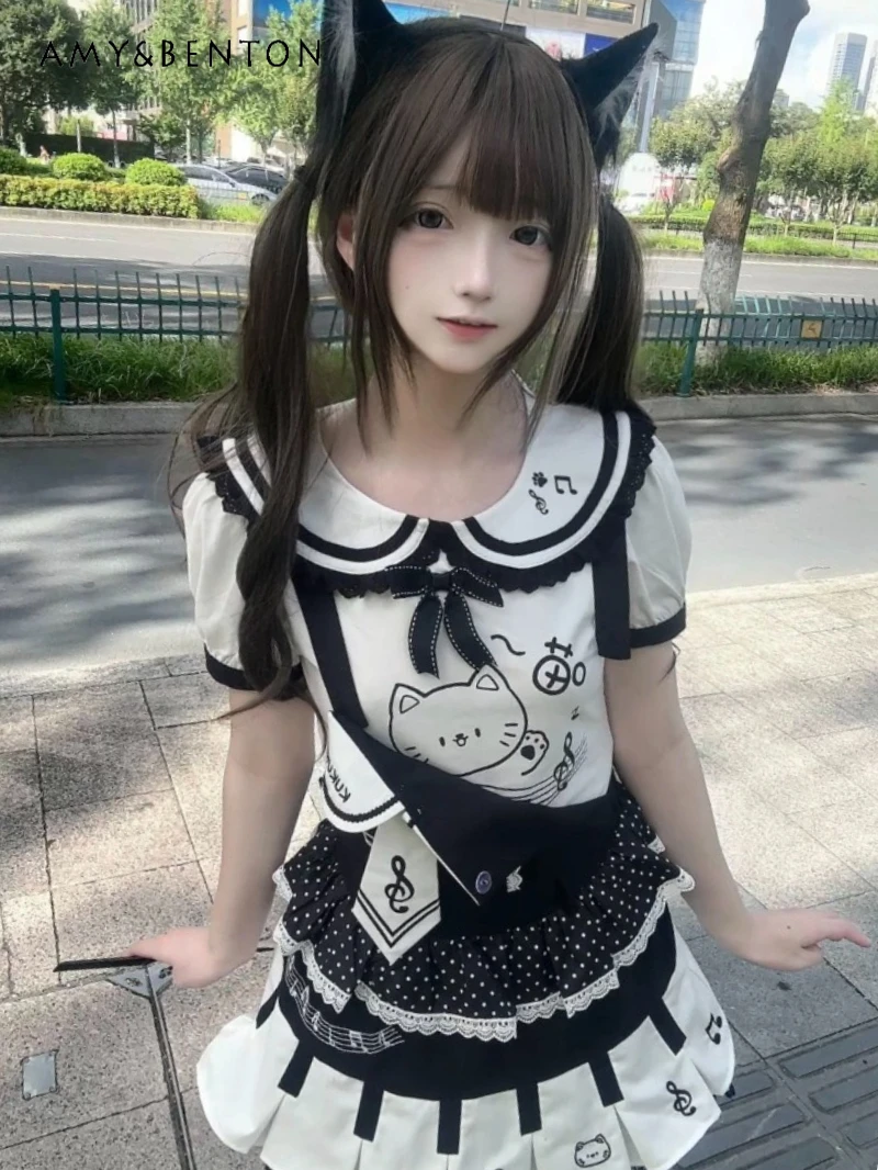 Kawaii Cartoon Printing Subculture Splicing Color Strap Dress Sets Japanese Sweet Cool Girl Doll Collar Short-sleeved Top Dress
Kawaii Cartoon Printing Subculture Splicing Color Strap Dress Sets Japanese Sweet Cool Girl Doll Collar Short-sleeved Top Dress