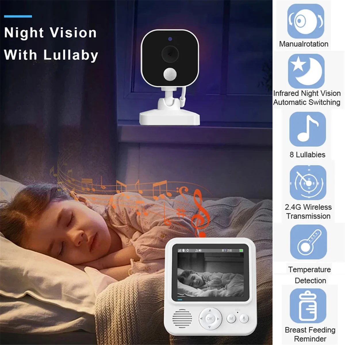 BVBV 2.8inch LCD Video Baby Monitor 2.4G Wireless Security Baby Camera 2-Way Talk Night Vision Temperature Baby Cry Alarm
BVBV 2.8inch LCD Video Baby Monitor 2.4G Wireless Security Baby Camera 2-Way Talk Night Vision Temperature Baby Cry Alarm