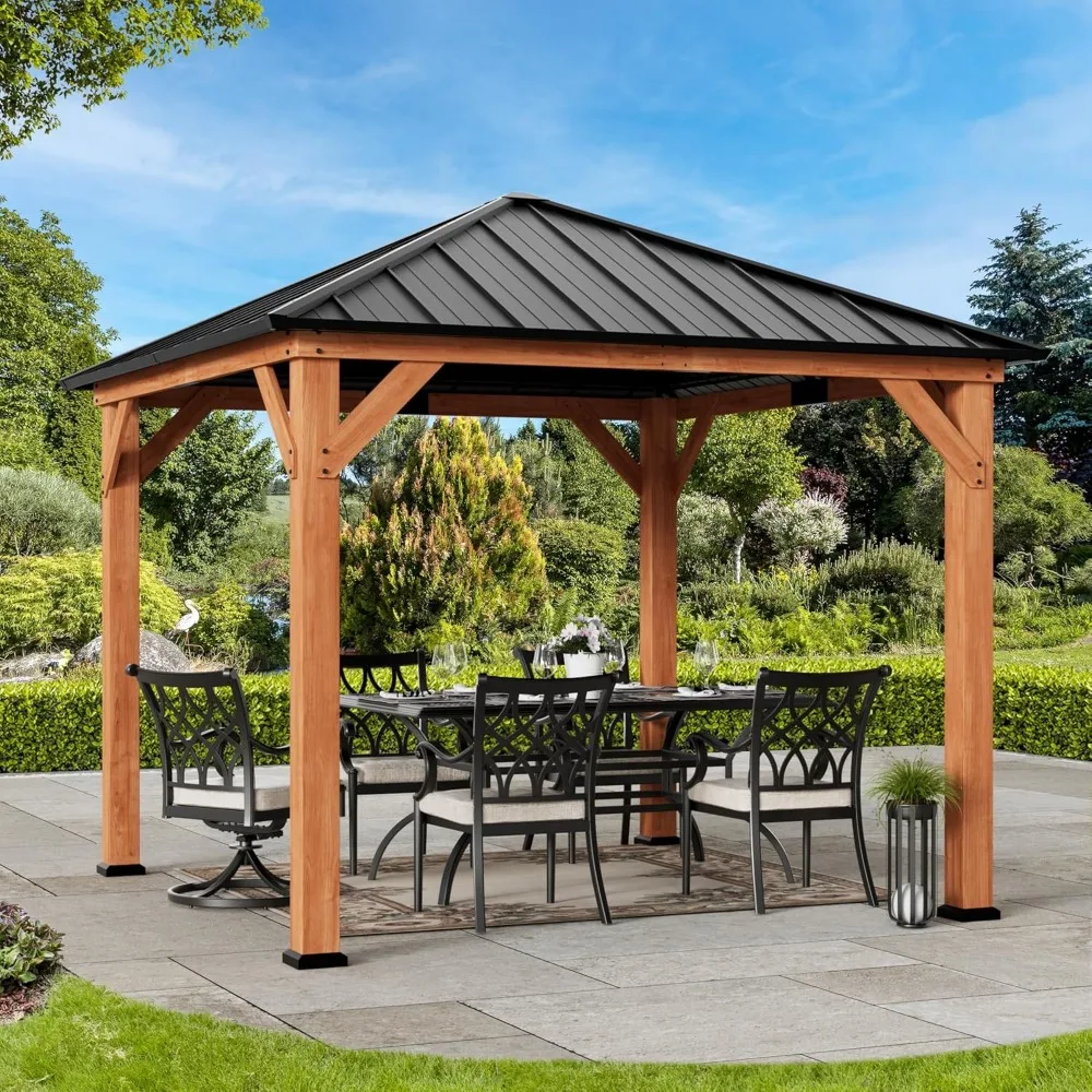 Modern Shade Tranquil Grove Wood Gazebo 10' x 10', Permanent Grill Gazebo with Galvanized Steel Hardtop Roof, Cedar Framed Woode
Modern Shade Tranquil Grove Wood Gazebo 10' x 10', Permanent Grill Gazebo with Galvanized Steel Hardtop Roof, Cedar Framed Woode