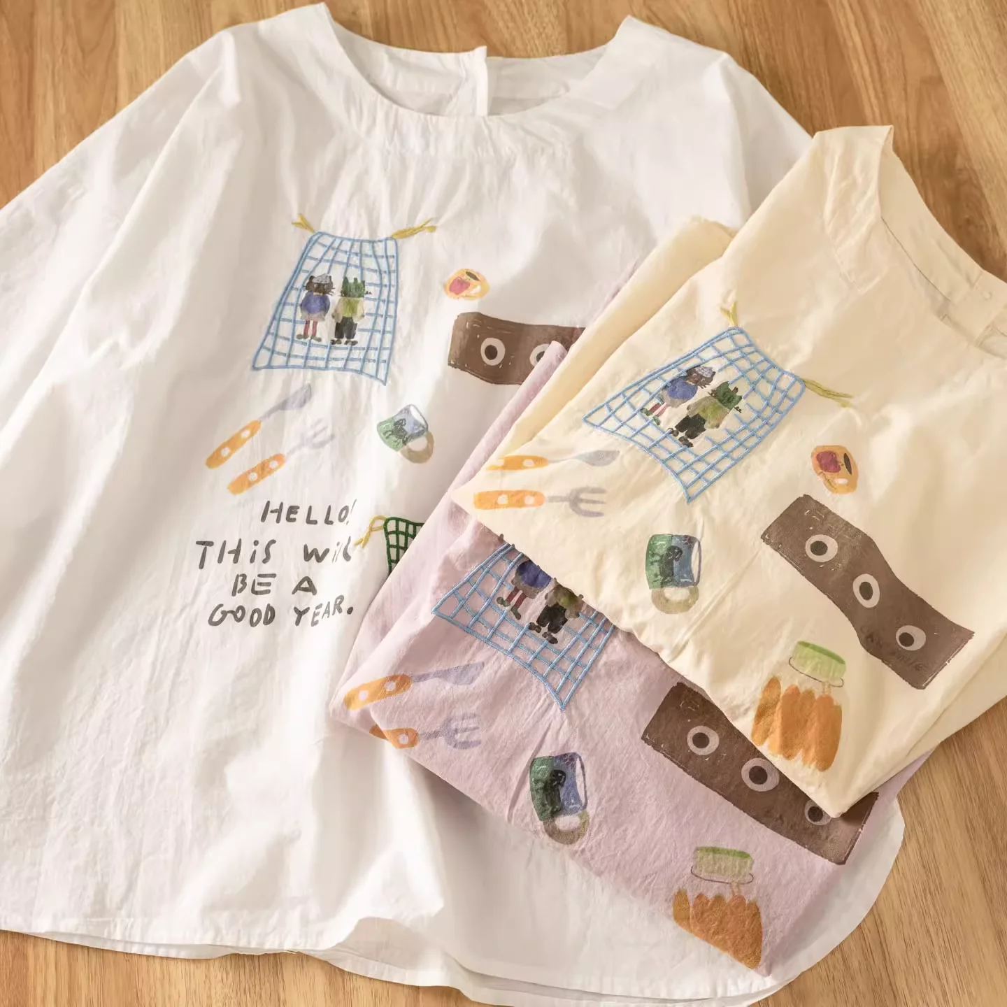 2025 Mori girl Japan style white beige pink cartoon print shirts and blouses 100% cotton graffiti print t shirt women pullover
2025 Mori girl Japan style white beige pink cartoon print shirts and blouses 100% cotton graffiti print t shirt women pullover