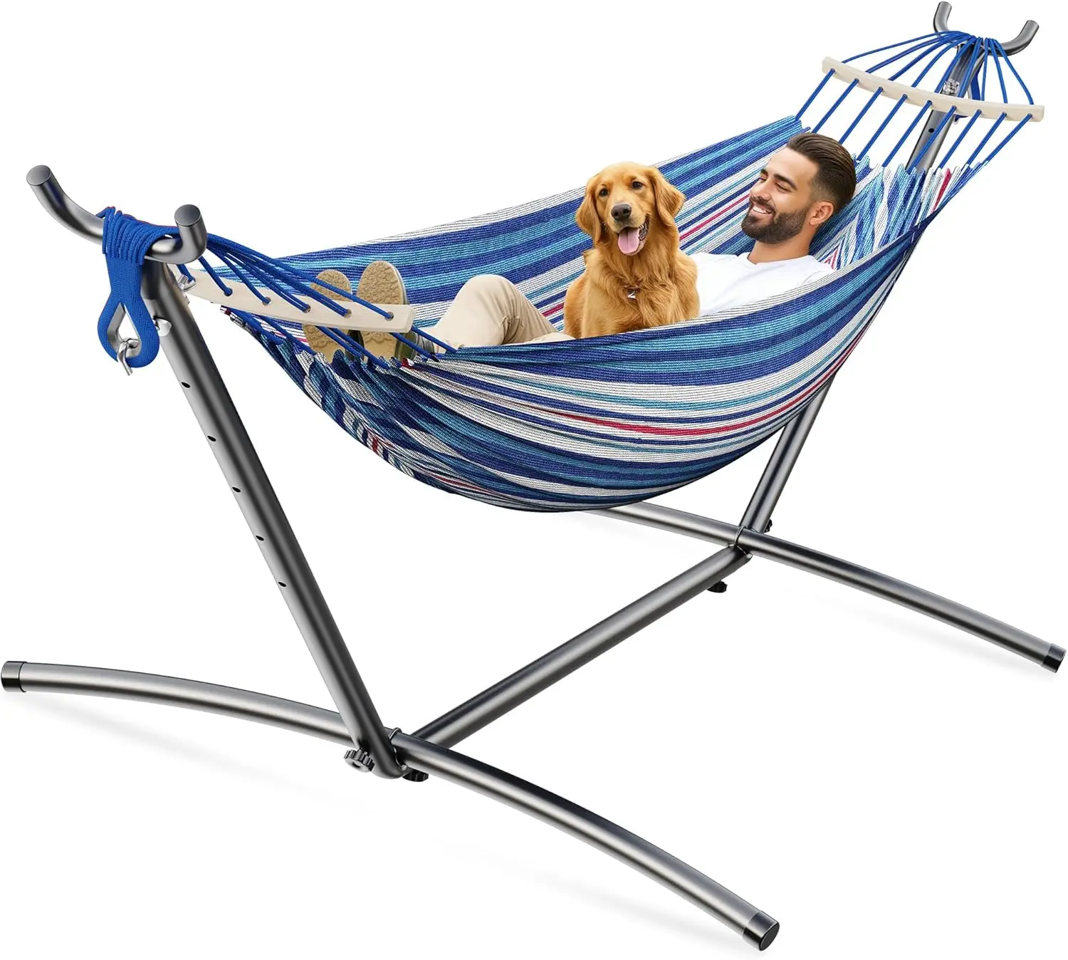 Heavy Duty Double Hammock with Stand, Portable for Indoor & Outdoor Use, 500 lb Capacity, Includes Carrying Bag
Heavy Duty Double Hammock with Stand, Portable for Indoor & Outdoor Use, 500 lb Capacity, Includes Carrying Bag