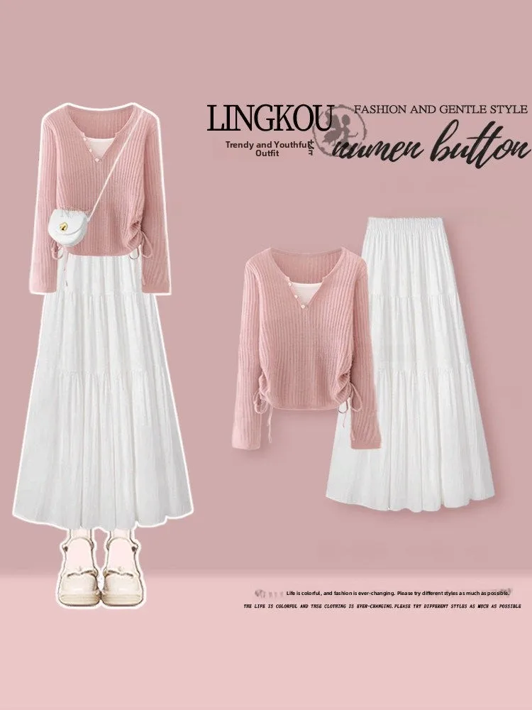 Spring Knitted Set Women's High Waist Slimming Skirt Long Sleeve Casual Style Two-Piece Suit Korean Fashion Age-Defying
Spring Knitted Set Women's High Waist Slimming Skirt Long Sleeve Casual Style Two-Piece Suit Korean Fashion Age-Defying