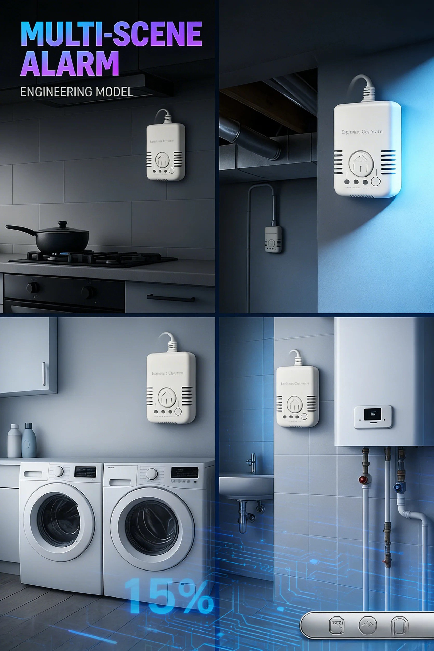 Gas Alarm with Semiconductor Sensor 85dB Fast Detection ≤30s EU US Plug 100-250V Continuous Home Gas Monitoring