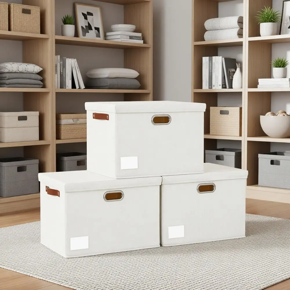 17 больших складных контейнеров для хранения с крышками, штабелируемые органайзеры для шкафа с ручками из ПУ и этикетками, набор из 3 декоративных тканевых контейнеров
17 больших складных контейнеров для хранения с крышками, штабелируемые органайзеры для шкафа с ручками из ПУ и этикетками, набор из 3 декоративных тканевых контейнеров