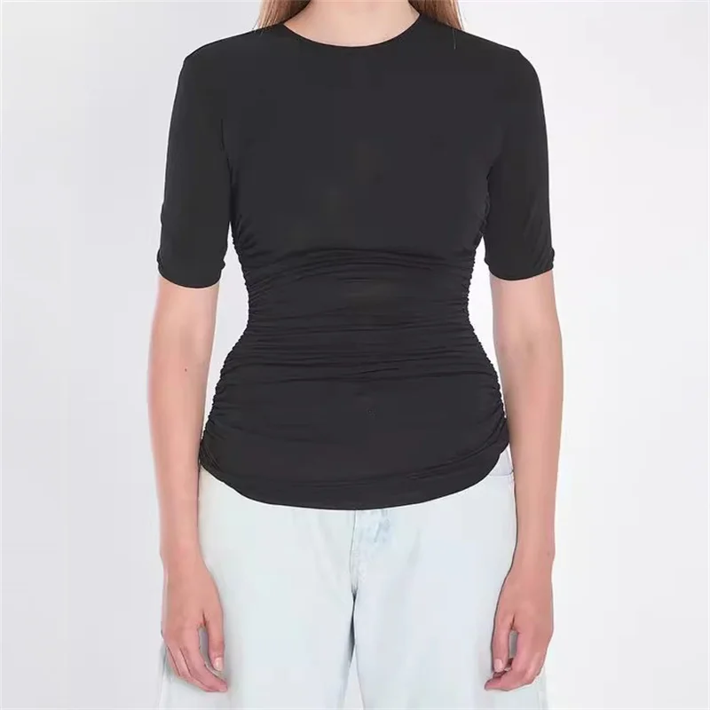 Women's t-shirt New pleated slim fit round neck pullover for summer 2025 Elastic knitted short sleeved top y2k clothes corset
Women's t-shirt New pleated slim fit round neck pullover for summer 2025 Elastic knitted short sleeved top y2k clothes corset