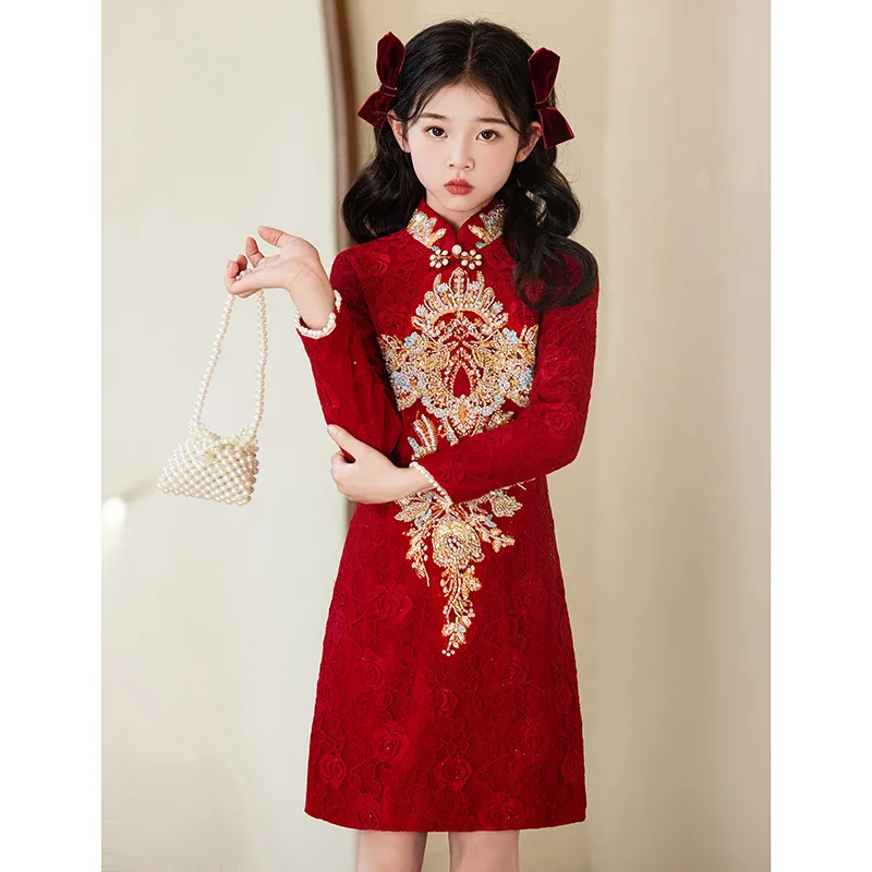 Красное платье Cheongsam с длинными рукавами для девочек, новое китайское свадебное платье с цветочным узором для девочек, платье на день рождения в китайском стиле, весна и весна
Красное платье Cheongsam с длинными рукавами для девочек, новое китайское свадебное платье с цветочным узором для девочек, платье на день рождения в китайском стиле, весна и весна