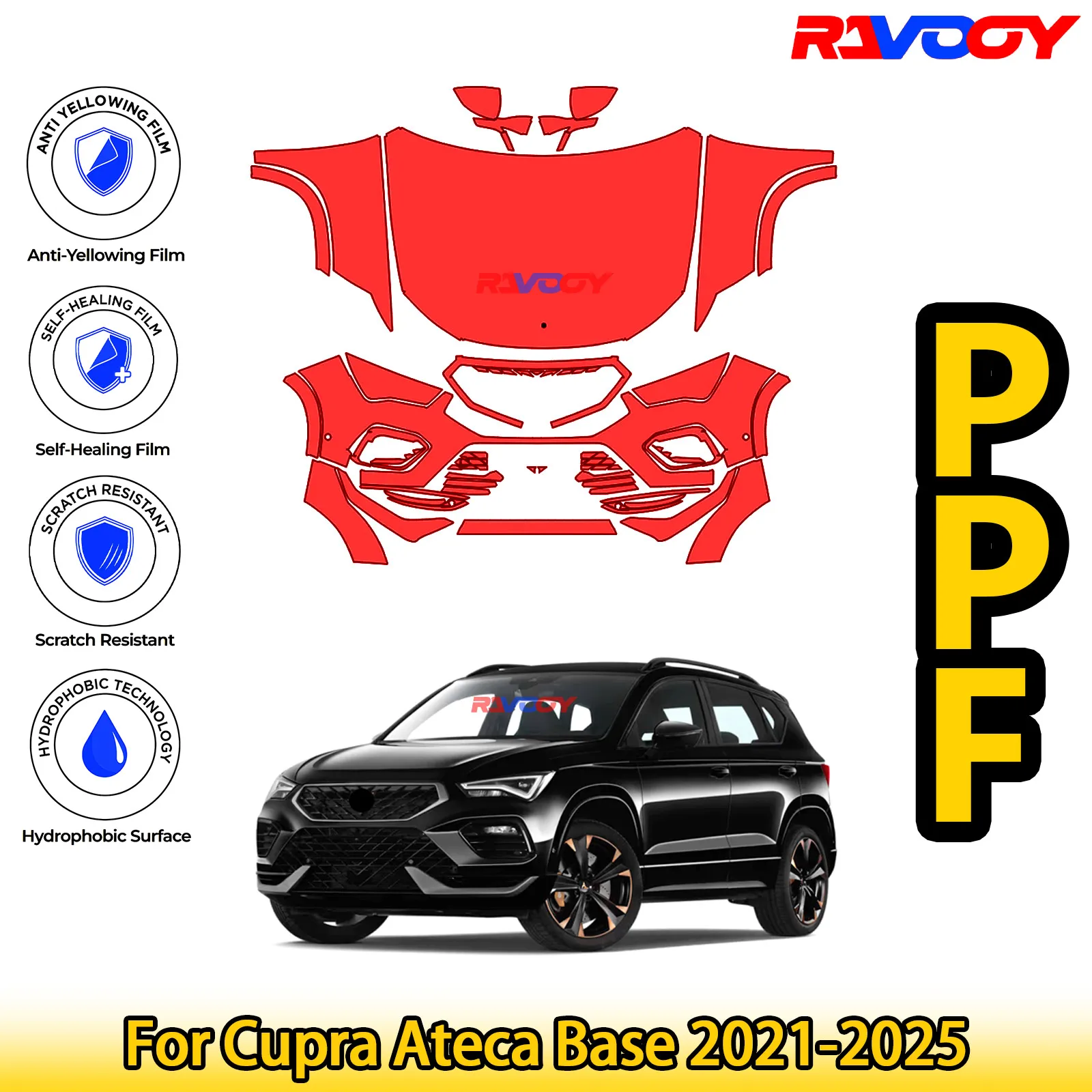 Для Cupra Ateca Base 2021-2025 глянцевая матовая черная предварительно вырезанная передняя защитная пленка PPF Kit
Для Cupra Ateca Base 2021-2025 глянцевая матовая черная предварительно вырезанная передняя защитная пленка PPF Kit