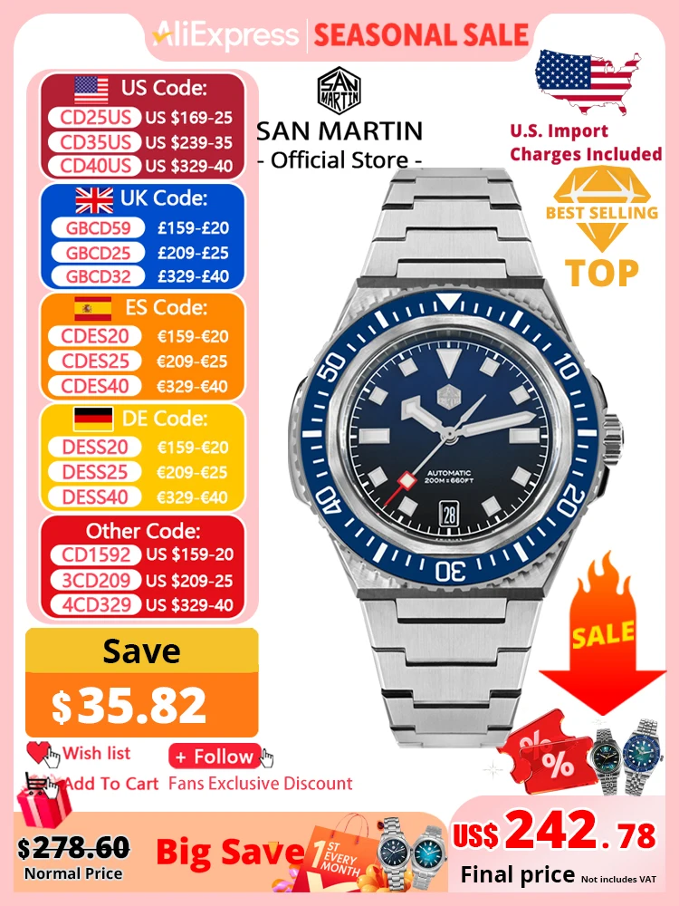 San Martin 41mm Men Diving Watch Integrated Case NH35 Automatic Mechanical Watch Original Design 200m Waterproof Sapphire SN0146
San Martin 41mm Men Diving Watch Integrated Case NH35 Automatic Mechanical Watch Original Design 200m Waterproof Sapphire SN0146