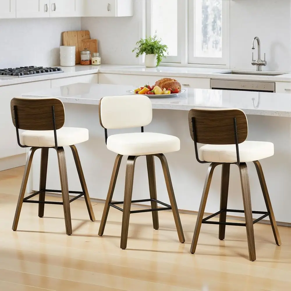 Set of 3 Cream Upholstered Swivel Bar Stools with Backrest and Leatherette Seats, Suitable for Counter or Kitchen Island
Set of 3 Cream Upholstered Swivel Bar Stools with Backrest and Leatherette Seats, Suitable for Counter or Kitchen Island