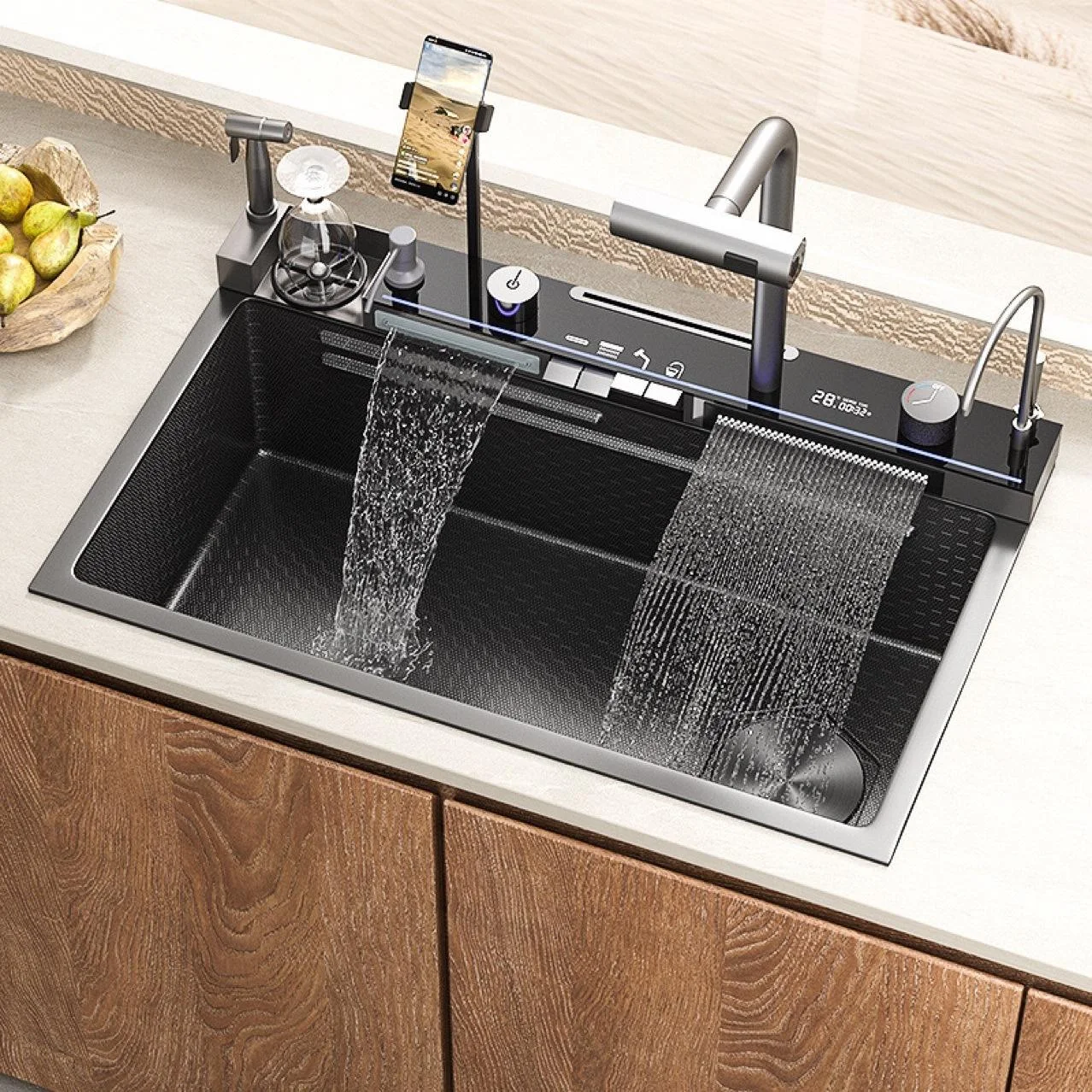 Stainless Steel Kitchen Sink Handmade 304/201 Stainless Steel LED Waterfall Multifunction Handmade Single Bowl with Faucet
Stainless Steel Kitchen Sink Handmade 304/201 Stainless Steel LED Waterfall Multifunction Handmade Single Bowl with Faucet