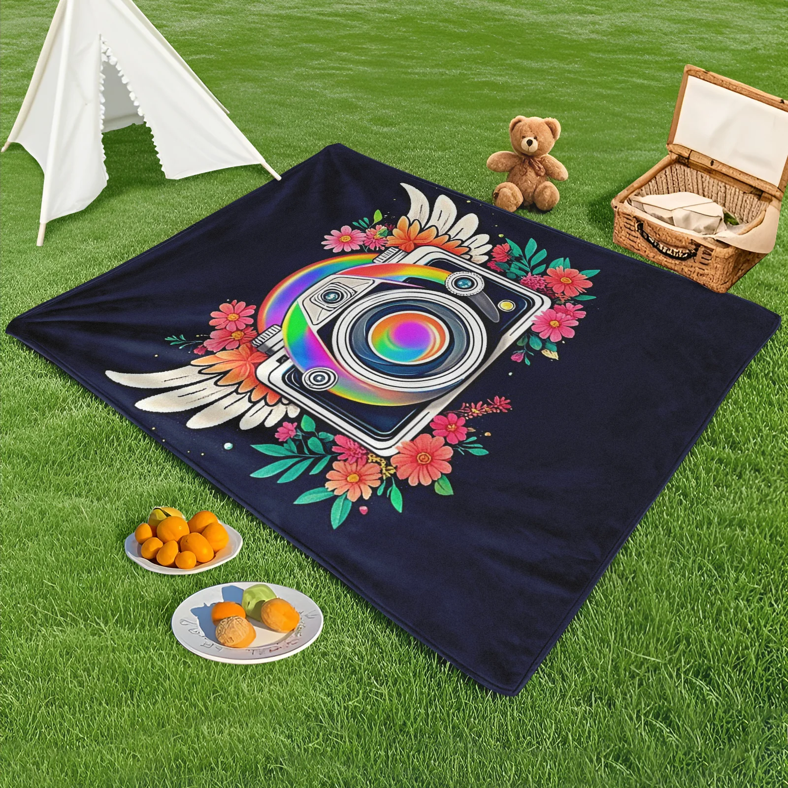 Camera With Wings And Neon Lens Design Featuring Flowers Creative Outdoor Blanket For Unique Style
Camera With Wings And Neon Lens Design Featuring Flowers Creative Outdoor Blanket For Unique Style
