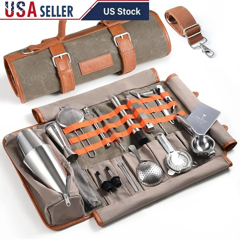 Travel Bartender Kit 22-Pc Professional Bartending Tools Bar Accessories Waxed Canvas Tool Bag Cocktail Mixer Set Portable Gift
Travel Bartender Kit 22-Pc Professional Bartending Tools Bar Accessories Waxed Canvas Tool Bag Cocktail Mixer Set Portable Gift
