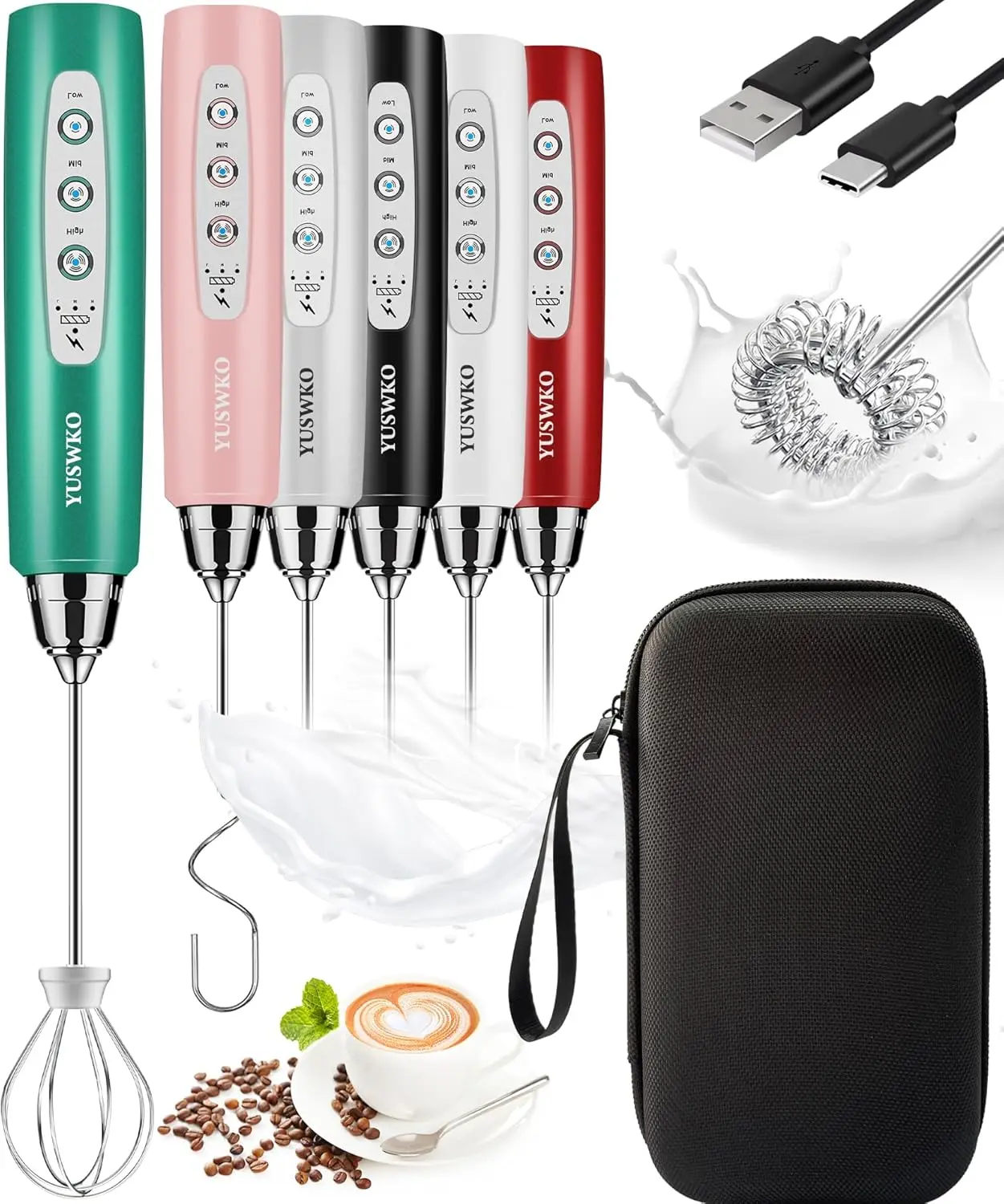 Rechargeable Milk Frother for Coffee, Handheld Drink Mixer with 3 Heads 3 Speeds, Ideal Coffee Frother Wand for Travel - Green
Rechargeable Milk Frother for Coffee, Handheld Drink Mixer with 3 Heads 3 Speeds, Ideal Coffee Frother Wand for Travel - Green