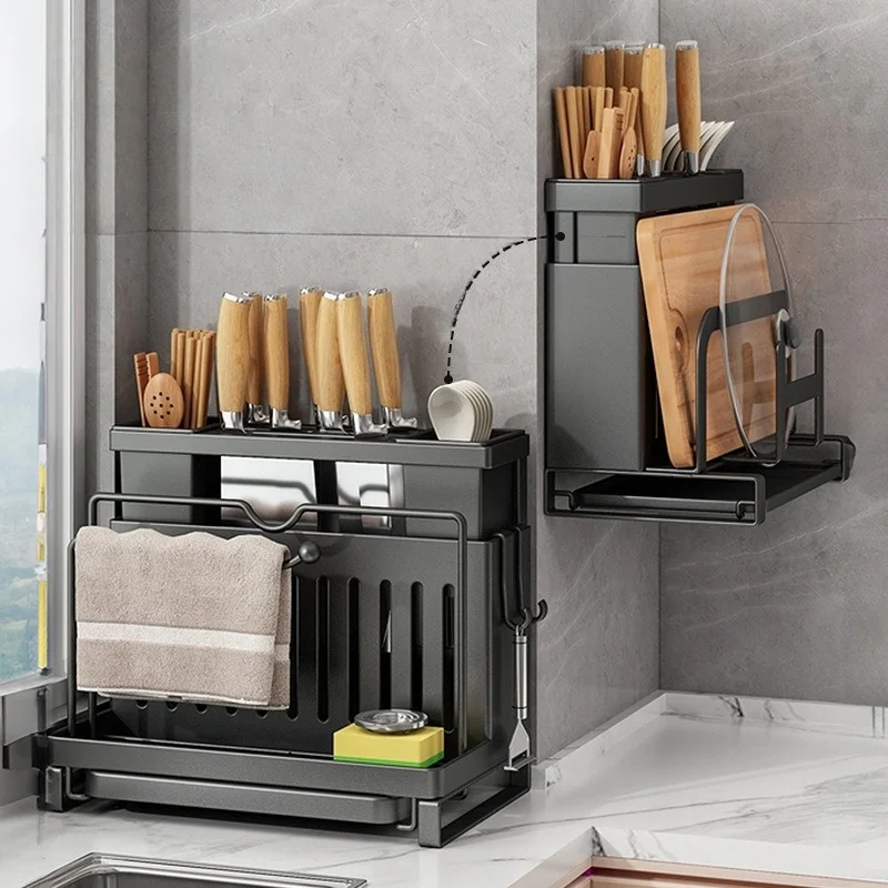 Multifunctional kitchen knife holder storage rack carbon steel spice rack with drain wall mounted cutlery box space saving
Multifunctional kitchen knife holder storage rack carbon steel spice rack with drain wall mounted cutlery box space saving