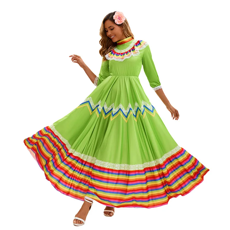 Fiesta Mexicana Circle Skirt Dress Tiered Ruffles Detachable Flower Crown Folklorico Stage Costume Cultural Festival Halloween
Fiesta Mexicana Circle Skirt Dress Tiered Ruffles Detachable Flower Crown Folklorico Stage Costume Cultural Festival Halloween