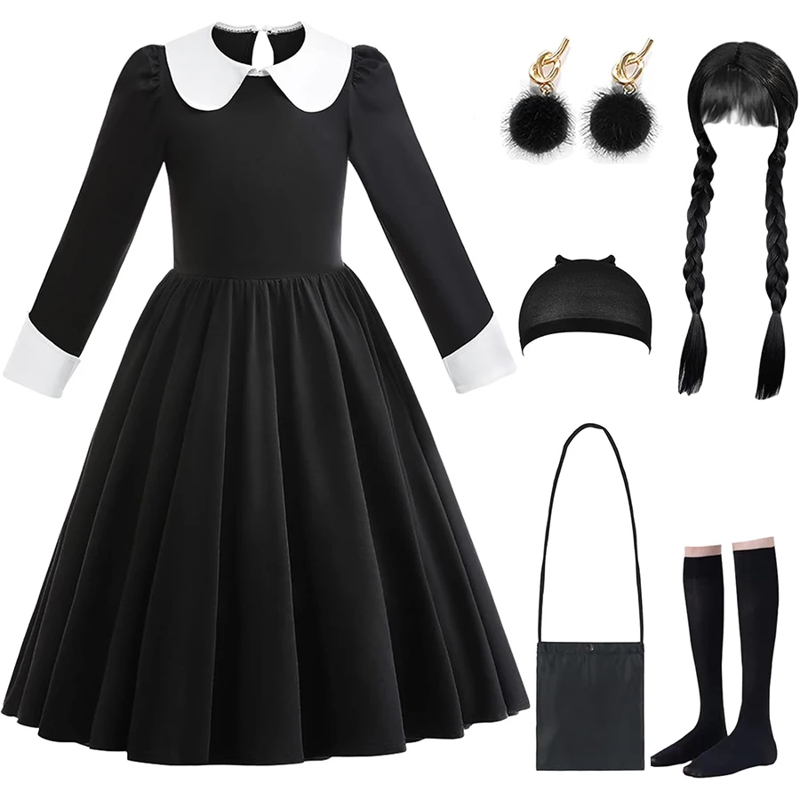 Children's Formal Black Dress Girl Silk-like Summer Dresses Long Sleeve Wednesday Cosplay Party Dresses For Girls Casual Dresses
Children's Formal Black Dress Girl Silk-like Summer Dresses Long Sleeve Wednesday Cosplay Party Dresses For Girls Casual Dresses