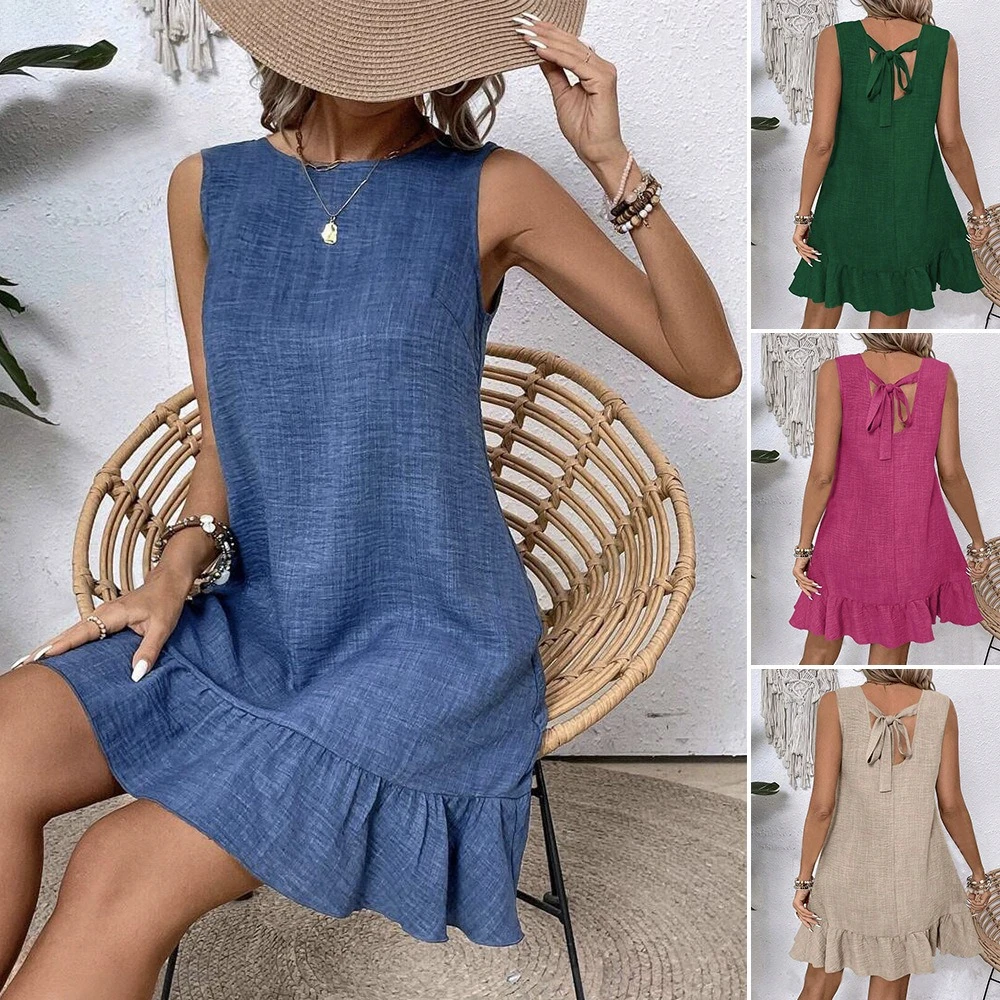 Elegant Fashion Loose Casual A-line Dress Bow Tie O-Neck Sleeveless Summer Sweet Party Simple Ruffled Backless Short Dresses
Elegant Fashion Loose Casual A-line Dress Bow Tie O-Neck Sleeveless Summer Sweet Party Simple Ruffled Backless Short Dresses