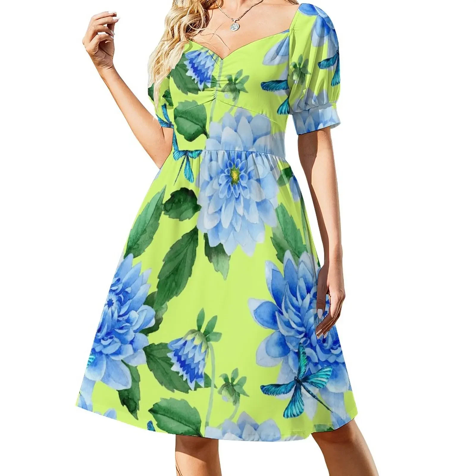 Modern blue lime punch watercolor dahlia floral pattern Short-Sleeved Dress african dresses for woman Women's dresses
Modern blue lime punch watercolor dahlia floral pattern Short-Sleeved Dress african dresses for woman Women's dresses