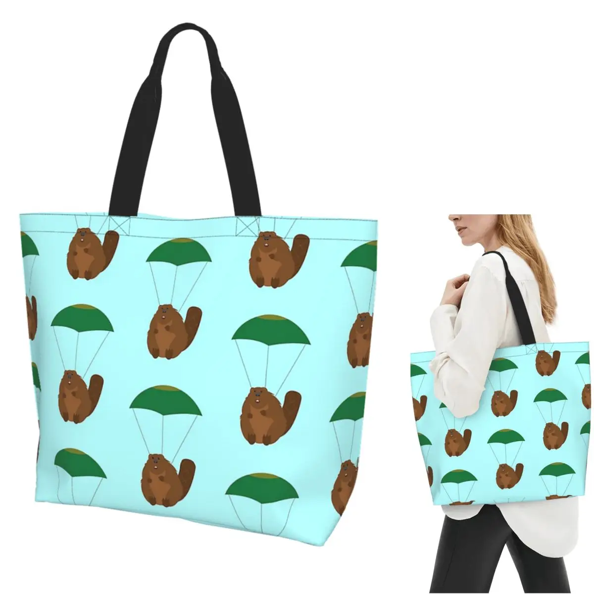Parachuting Beaver Shopping Tote Bag Canvas Large Capacity Shoulder Bags Shopper Grocery Handbag for Women
Parachuting Beaver Shopping Tote Bag Canvas Large Capacity Shoulder Bags Shopper Grocery Handbag for Women
