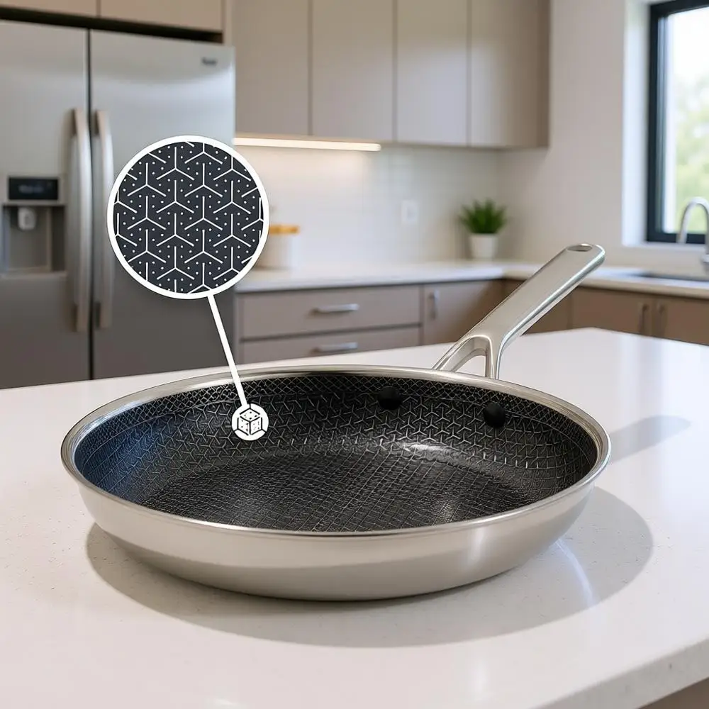 10 Nonstick Stainless Steel Frying Pan with Cool Handle, Suitable for All Cooktops, Dishwasher Safe, Mirror Polished Tri-Ply Con
10 Nonstick Stainless Steel Frying Pan with Cool Handle, Suitable for All Cooktops, Dishwasher Safe, Mirror Polished Tri-Ply Con