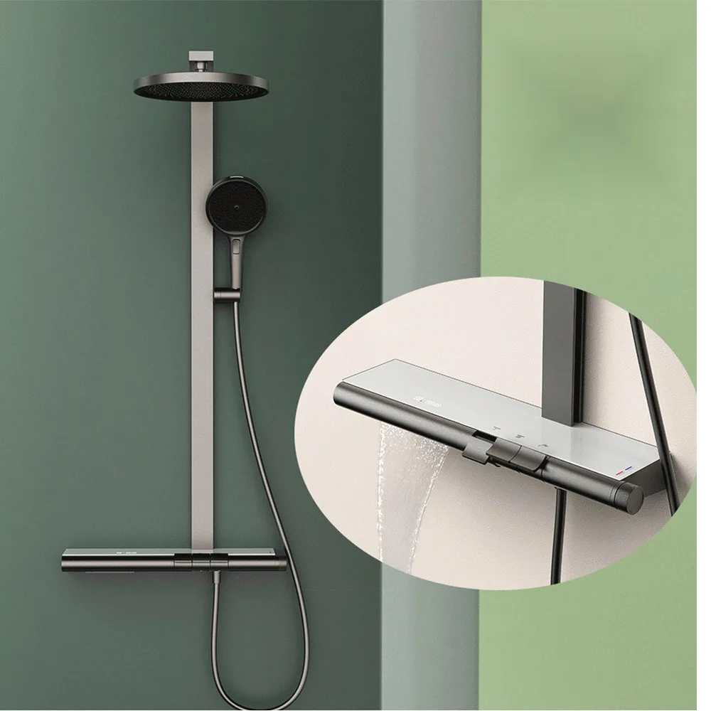 Light Luxury Wire Drawing Gun Gray Digital Display With Down Water Shower Set Cold And Hot Coating Top Spray Bathroom Faucet
Light Luxury Wire Drawing Gun Gray Digital Display With Down Water Shower Set Cold And Hot Coating Top Spray Bathroom Faucet