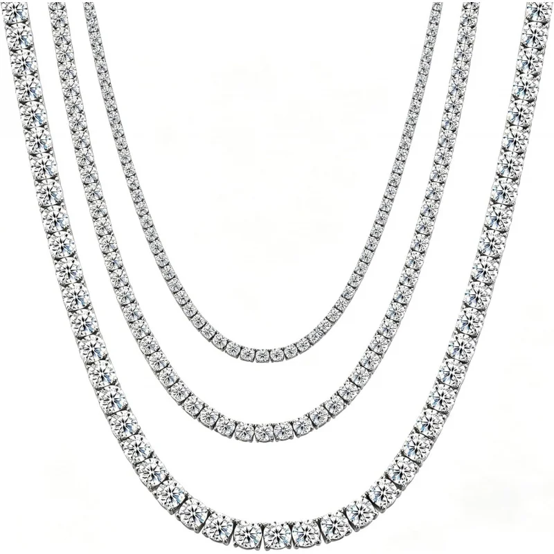 3/4/5Mm Silver Moissanite Tennis Necklace 316L Stainless Steel Diamond Chain Necklaces For Women Men, Hypoallergenic Fashi
3/4/5Mm Silver Moissanite Tennis Necklace 316L Stainless Steel Diamond Chain Necklaces For Women Men, Hypoallergenic Fashi
