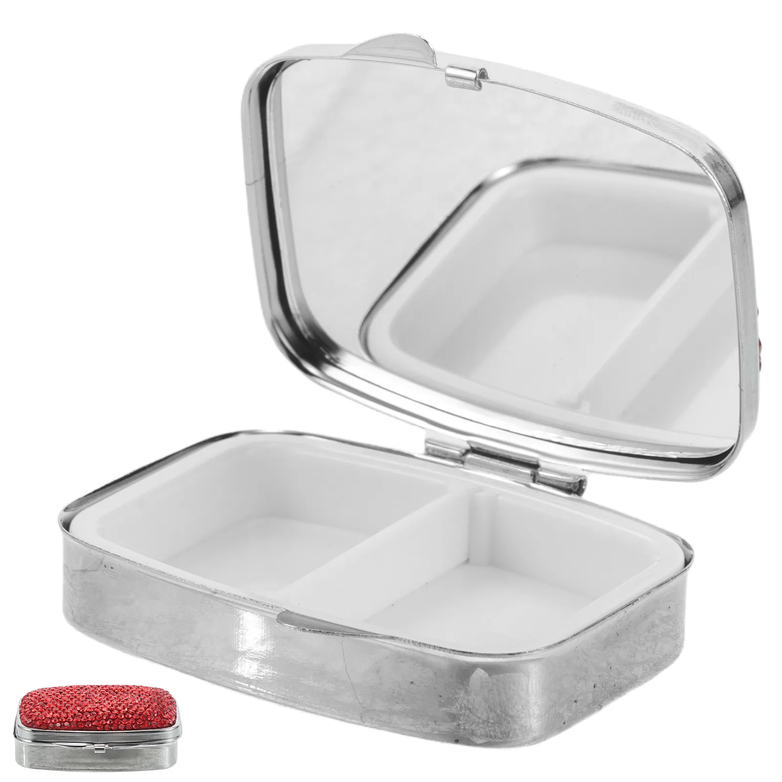 Rhinestone Travel Pill Box Bling 2-Compartment Portable Mini Pill Organizer Compact Medicine Container for Purse Outdoor Daily
Rhinestone Travel Pill Box Bling 2-Compartment Portable Mini Pill Organizer Compact Medicine Container for Purse Outdoor Daily