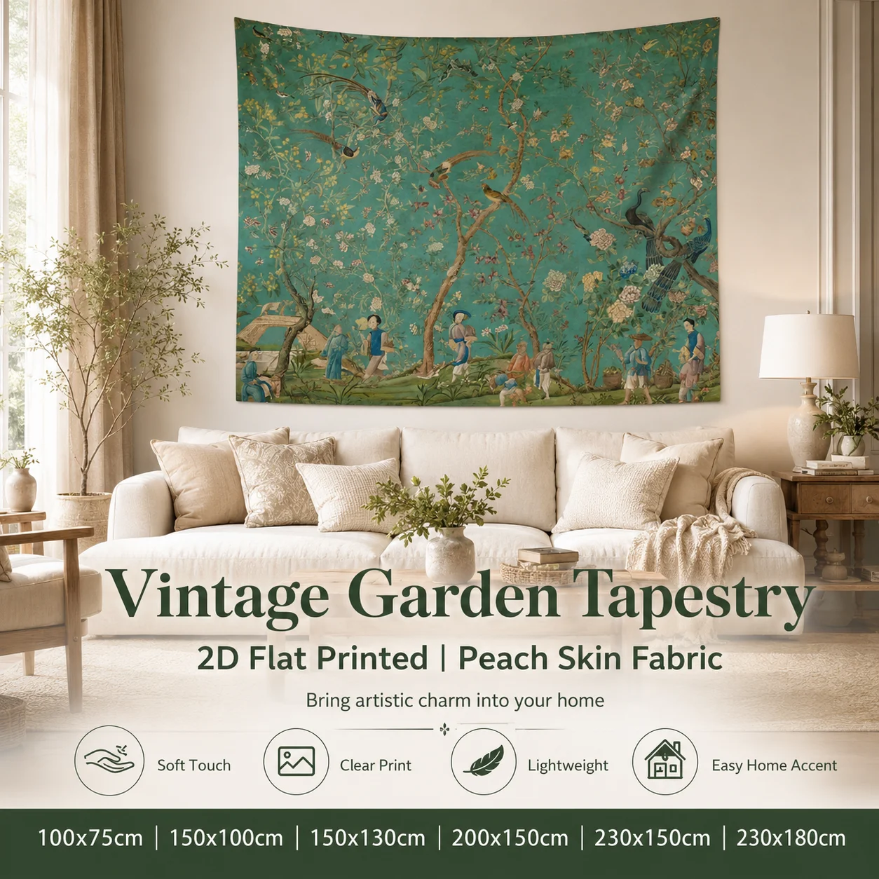 Vintage Chinoiserie Garden Tapestry 2D Flat Printed Peach Skin Wall Hanging Floral Bird Background Cloth for Living Room Decor
Vintage Chinoiserie Garden Tapestry 2D Flat Printed Peach Skin Wall Hanging Floral Bird Background Cloth for Living Room Decor