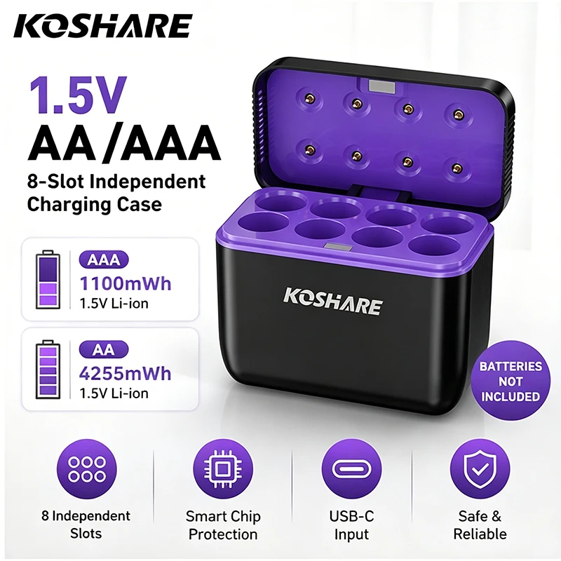 KOSHARE Battery Charger With 8-Slot Independent Channel Type-C Smart Fast Charging For 1.5V Rechargeable Li-ion Batteries AA AAA
KOSHARE Battery Charger With 8-Slot Independent Channel Type-C Smart Fast Charging For 1.5V Rechargeable Li-ion Batteries AA AAA