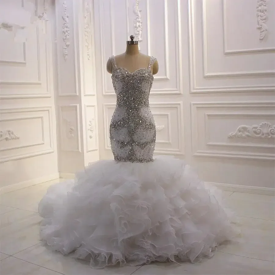 Customized Spaghetti Strap Heavy Crystals Beads Mermaid Plus Size Wedding Dress Vestidos Multi-Layered Ruffles Bridal Gowns
Customized Spaghetti Strap Heavy Crystals Beads Mermaid Plus Size Wedding Dress Vestidos Multi-Layered Ruffles Bridal Gowns