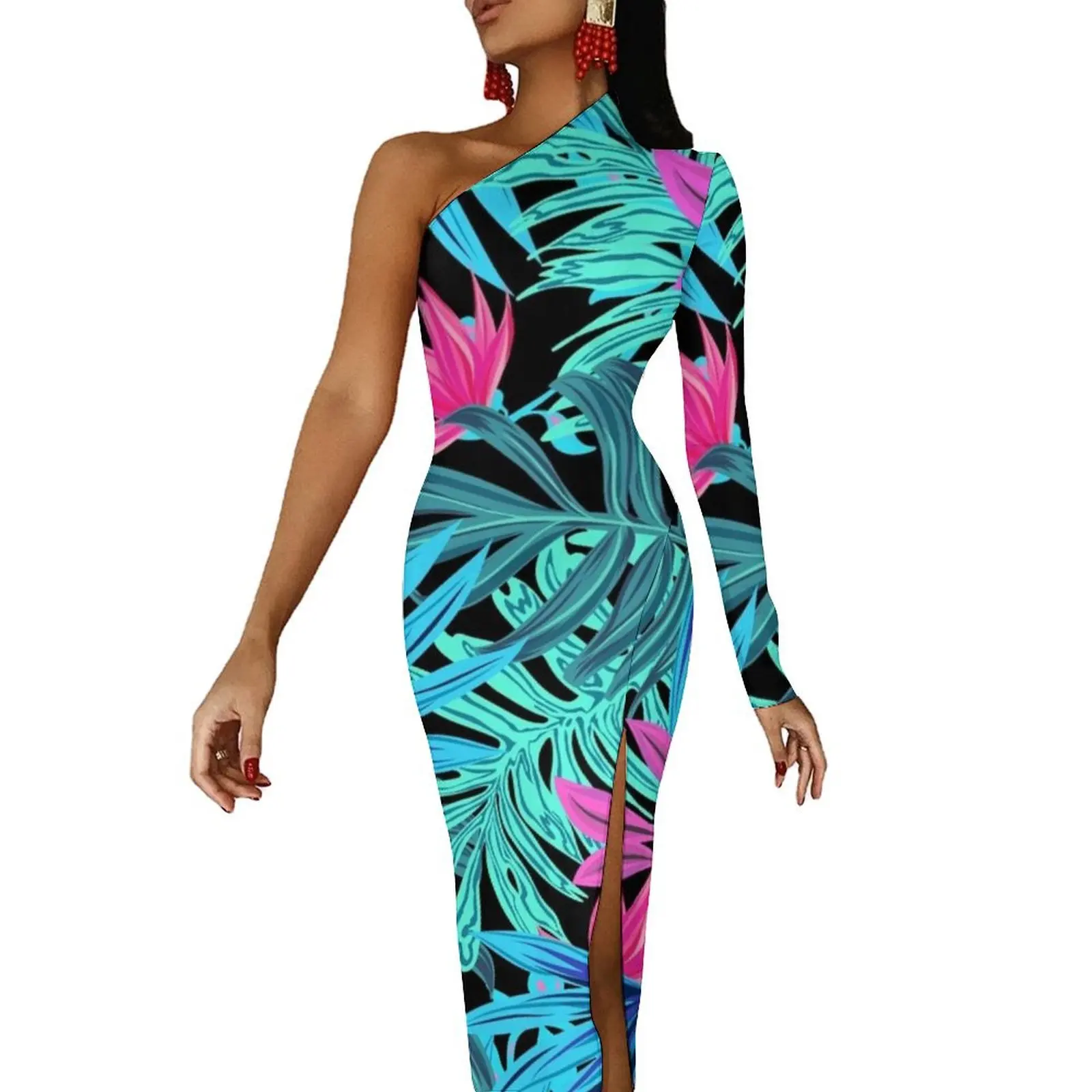 Neon Summer Tropical Leaves Pattern Half Dleeve Split Dress summer dresses dresses for womens women evening dress
Neon Summer Tropical Leaves Pattern Half Dleeve Split Dress summer dresses dresses for womens women evening dress