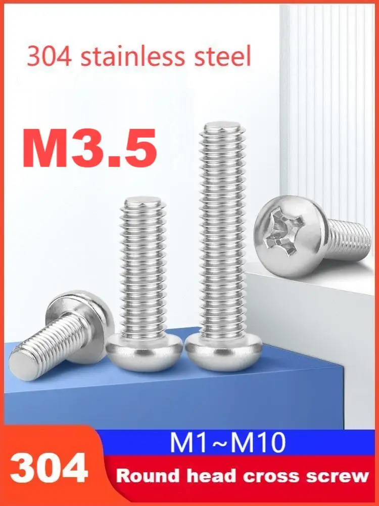 M3.5 304 stainless steel Round head cross screw Length 6/8/10/12/14/16/20/25/30/35/40/45/50mm 20-50pcs/lot
M3.5 304 stainless steel Round head cross screw Length 6/8/10/12/14/16/20/25/30/35/40/45/50mm 20-50pcs/lot
