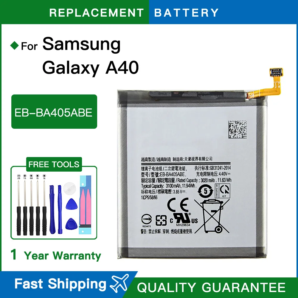 EB-BA405ABE EB-BA405ABU 3100mAh Battery for Samsung Galaxy A40 2019 A405F SM-A405FM/DS A405FN/DS GH82-19582A Batteries+Tools
EB-BA405ABE EB-BA405ABU 3100mAh Battery for Samsung Galaxy A40 2019 A405F SM-A405FM/DS A405FN/DS GH82-19582A Batteries+Tools