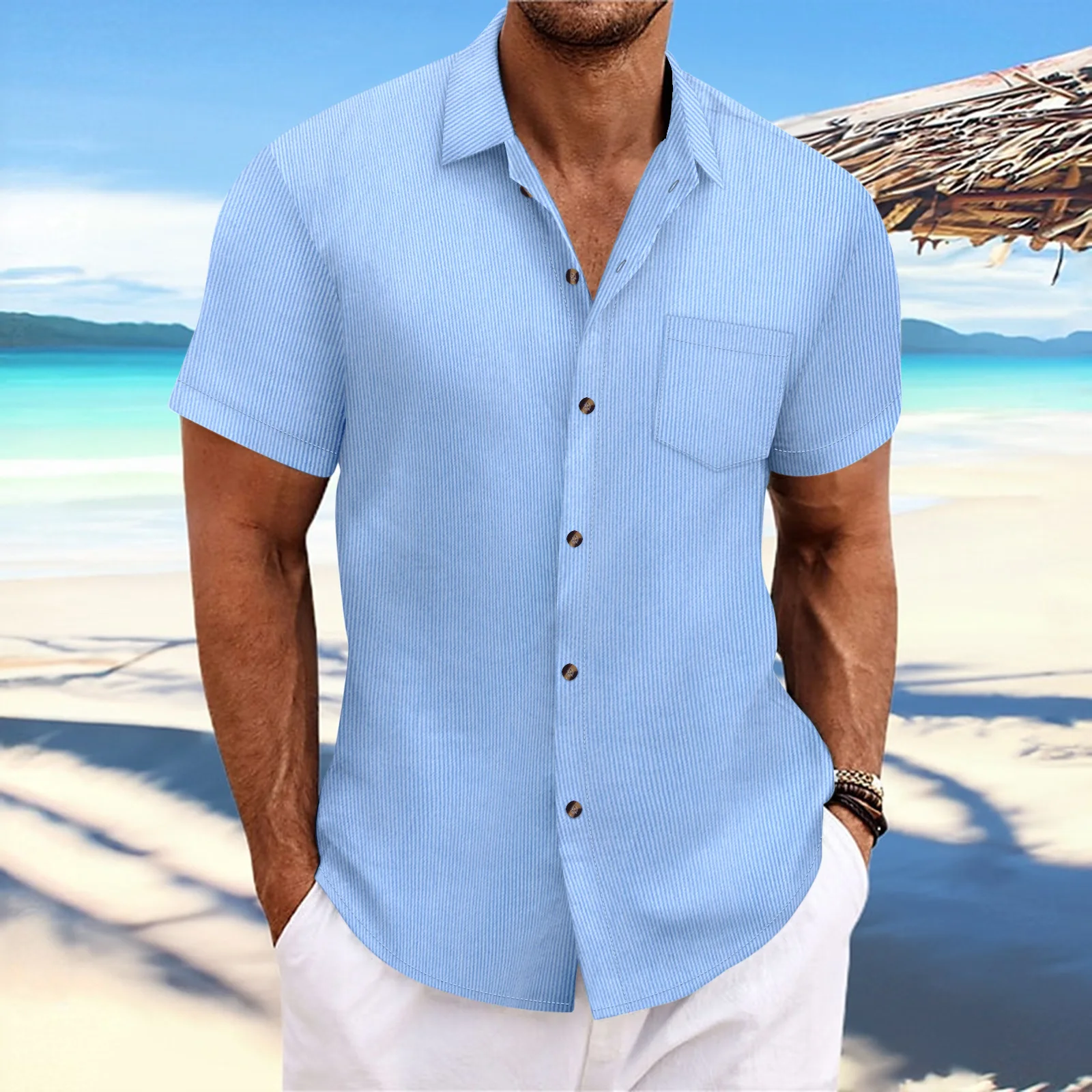 Men's Striped Shirt Summer Men's Casual Lapel Short Sleeve Shirt
Men's Striped Shirt Summer Men's Casual Lapel Short Sleeve Shirt