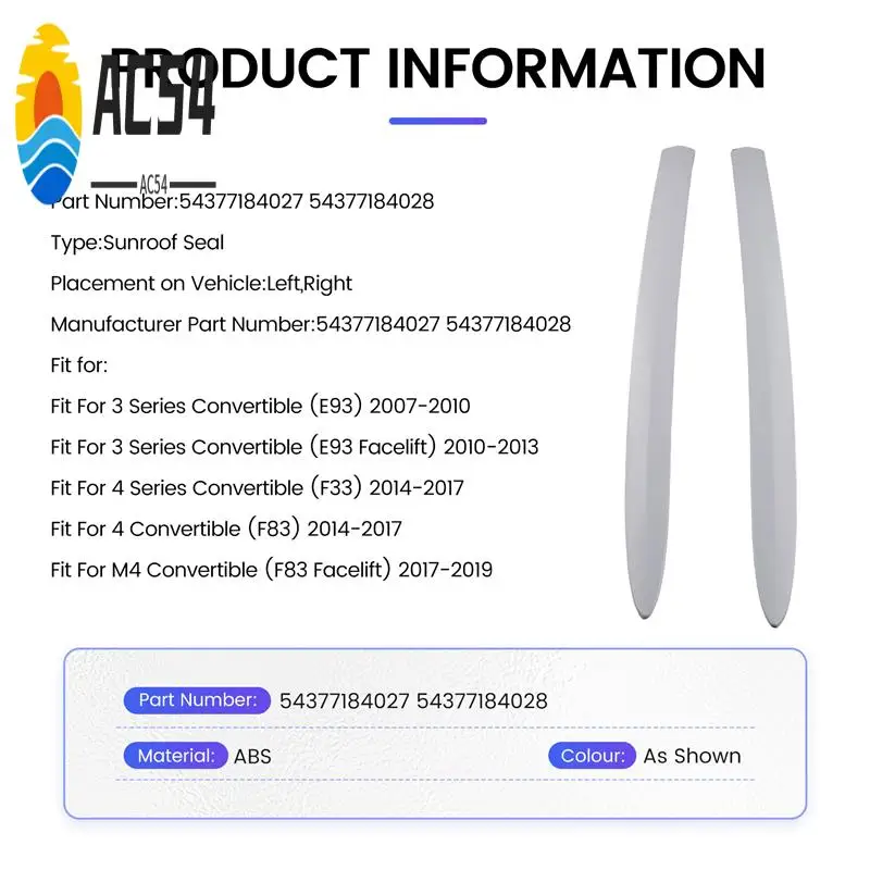 AC54-автомобильная накладка на крышу, левая и правая накладки на петли для BMW F33 M3 F83 M4 E93 54377184027 54377184028
AC54-автомобильная накладка на крышу, левая и правая накладки на петли для BMW F33 M3 F83 M4 E93 54377184027 54377184028