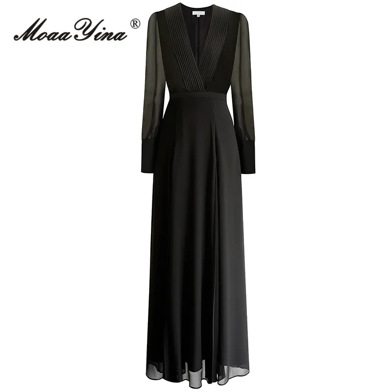MoaaYina Spring Fashion Designer Black Vintage Pleated Dress Women's V Neck Long Sleeve Holiday Party High Waist Slim Long Dress
MoaaYina Spring Fashion Designer Black Vintage Pleated Dress Women's V Neck Long Sleeve Holiday Party High Waist Slim Long Dress