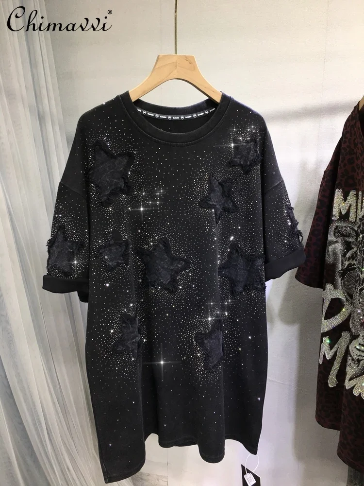 Heavy Hot Diamond T-shirt Women's Classic Thick Short-sleeved Autumn and Winter New Fashion Round Neck Large Size Tees Top
Heavy Hot Diamond T-shirt Women's Classic Thick Short-sleeved Autumn and Winter New Fashion Round Neck Large Size Tees Top