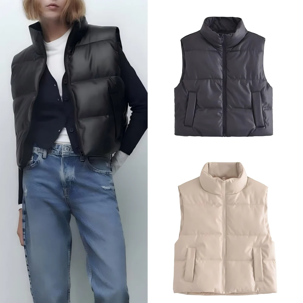 Women's new fashion side pocket casual stand collar Faux Leather PU cotton vest retro sleeveless zipper women's vest chic top
Women's new fashion side pocket casual stand collar Faux Leather PU cotton vest retro sleeveless zipper women's vest chic top