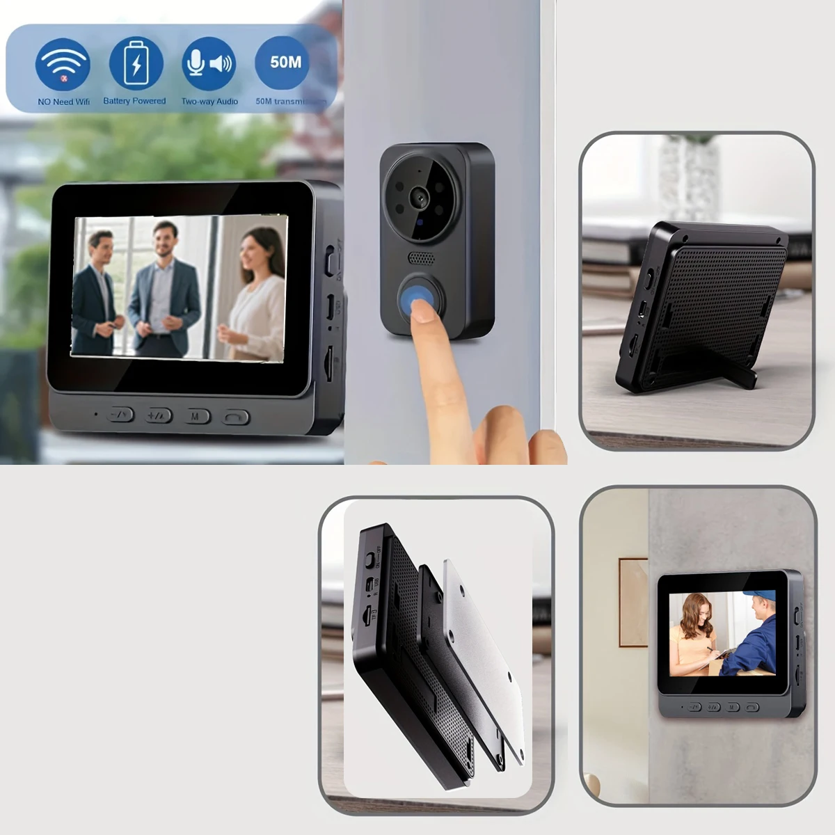 Wireless Visual Doorbell, DIntelligent Doorbell Camera Featuring a 4.3-Inch Display, HD Monitor, 120° Field of View, Suitable for Home Security, Equipped with Night Vision, Two-Way Audio, No Wifi Required, Wall-Mounted, Touch Control, No App Needed,
Wireless Visual Doorbell, DIntelligent Doorbell Camera Featuring a 4.3-Inch Display, HD Monitor, 120° Field of View, Suitable for Home Security, Equipped with Night Vision, Two-Way Audio, No Wifi Required, Wall-Mounted, Touch Control, No App Needed,