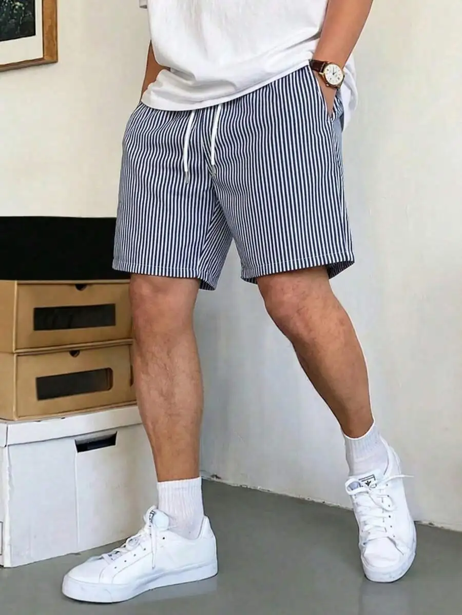 Mens And White Vertical Stripe Loose Fit Drawstring Shorts For Summer Casual Wear Knee Length
Mens And White Vertical Stripe Loose Fit Drawstring Shorts For Summer Casual Wear Knee Length