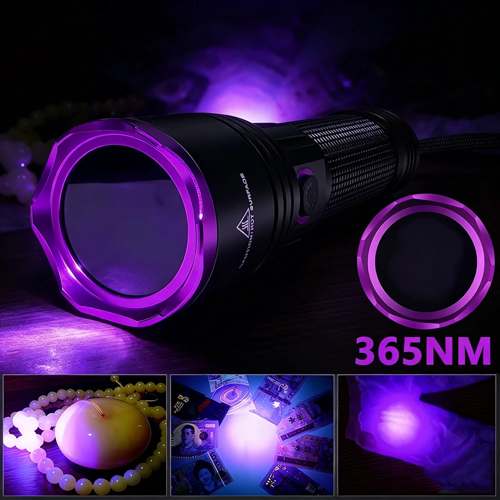 365NM UV Flashlight Black Mirror Purple Light Fluorescent Oil Pollution Detection Type C Rechargeable Use 26650 Battery
365NM UV Flashlight Black Mirror Purple Light Fluorescent Oil Pollution Detection Type C Rechargeable Use 26650 Battery