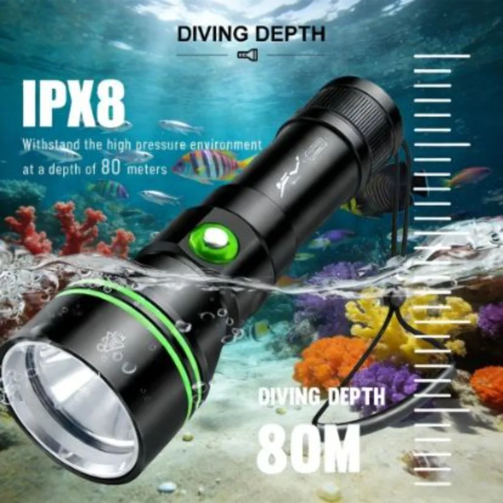 Новый высокояркий подводный фонарь P70 с аккумулятором 26650, мощный светодиодный фонарь для патрулирования и пляжных прогулок, амфибийное применение
Новый высокояркий подводный фонарь P70 с аккумулятором 26650, мощный светодиодный фонарь для патрулирования и пляжных прогулок, амфибийное применение